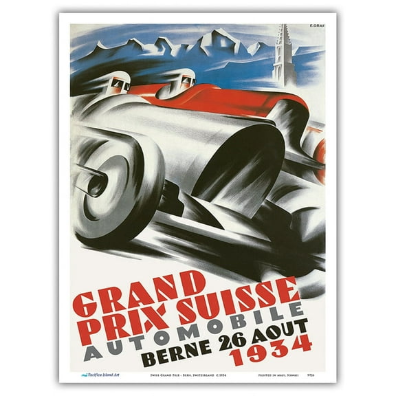 1934 Swiss Grand Prix - Bern Switzerland - Vintage Car Racing Poster - Master Art Print (Unframed) 9in x 12in