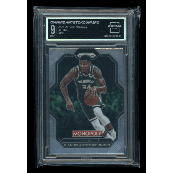Graded 9 Arena Club Panini Prizm Monopoly All-Stars PS3 Giannis Antetokounmpo Bucks Basketball Card