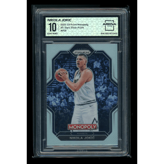 Graded 10 Arena Club Nikola Joki 2022-23 Panini Prizm Monopoly All-Stars Silver Prizm PS9 Basketball Card