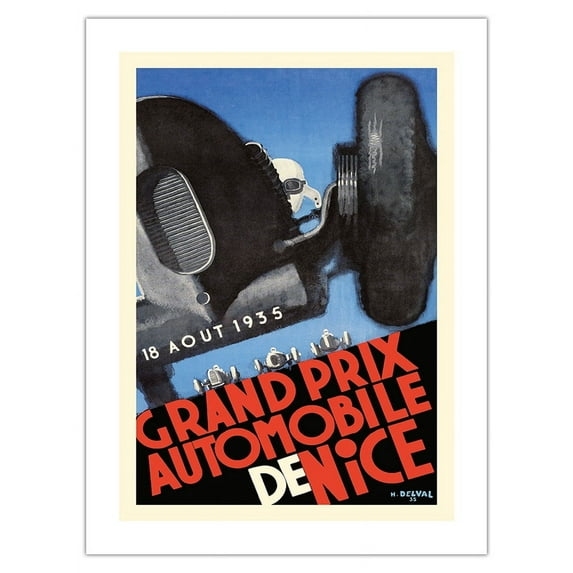 1935 Nice Grand Prix - France - Vintage Car Racing Poster by Henri Delval - Bamboo Fine Art 290gsm Paper Print (Unframed) 18x24in
