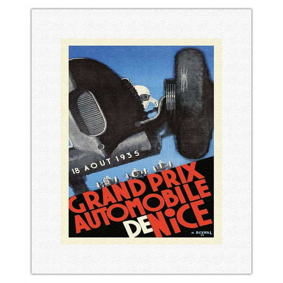 1935 Nice Grand Prix - France - Vintage Car Racing Poster by Henri Delval - Fine Art Rolled Canvas Print 11in x 14in