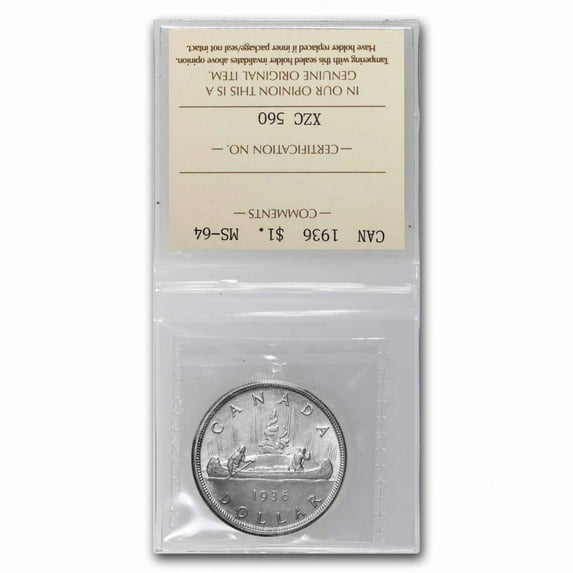 1936 Canada Silver Dollar George V MS-64 ICCS