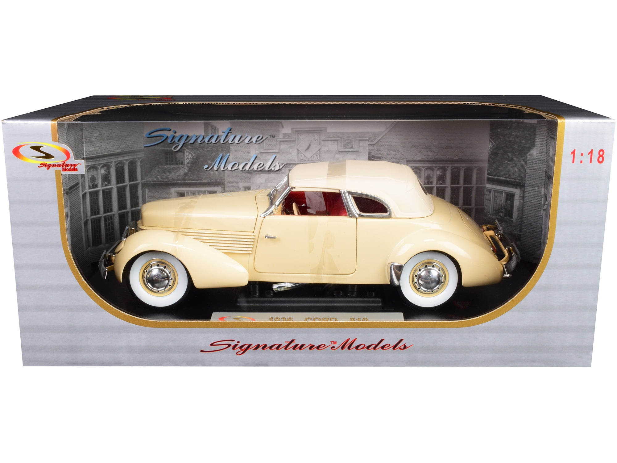 英国クラシックカー ミニカー コレクション 18台 1936 Cord 810 Coupe Yellow with Cream Top and Red Interior 1/18