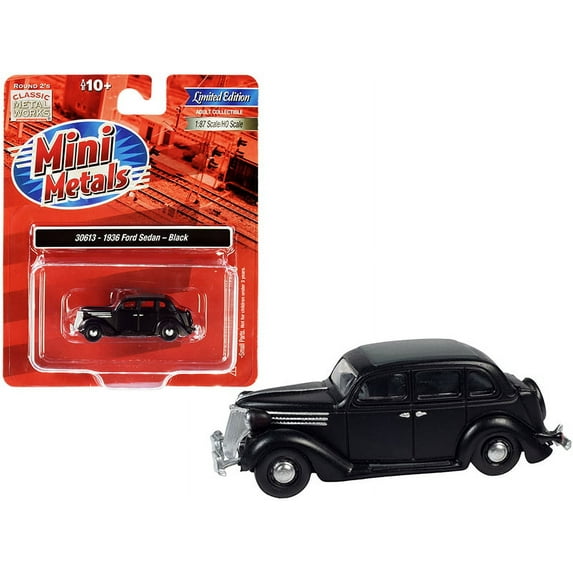 1936 Ford Sedan Black with Gray Top 1/87 (HO) Scale Model Car by Classic Metal Works