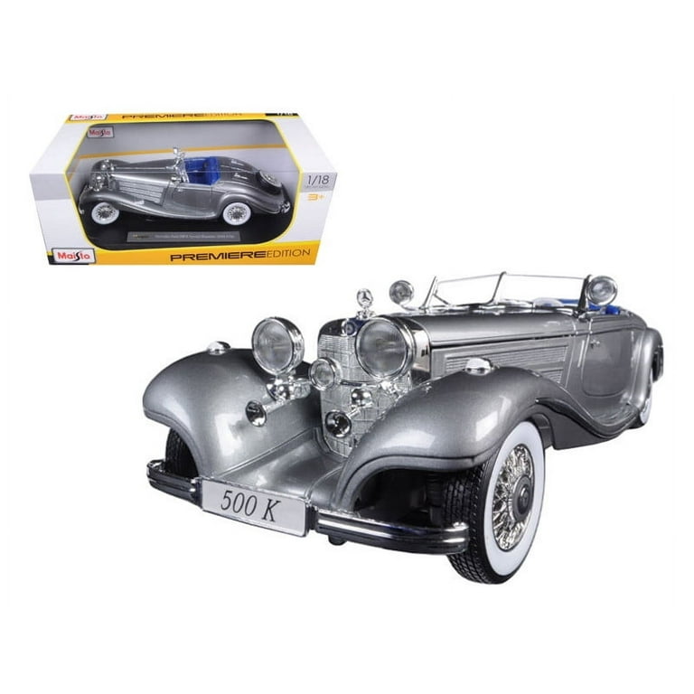 1936 Mercedes 500K Special Roadster Grey 1/18 Diecast Model Car by