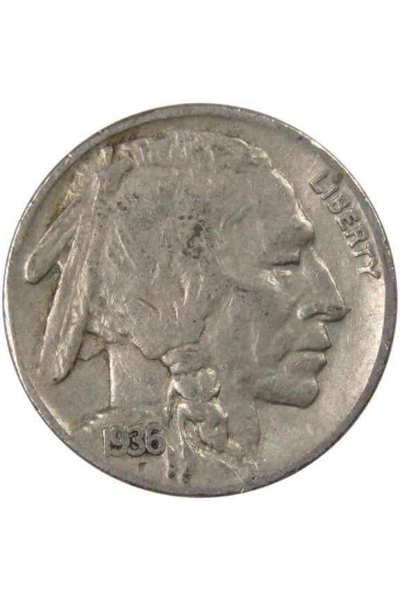 1936 S Indian Head Buffalo Nickel 5 Cent Piece F Fine 5c US Coin Collectible