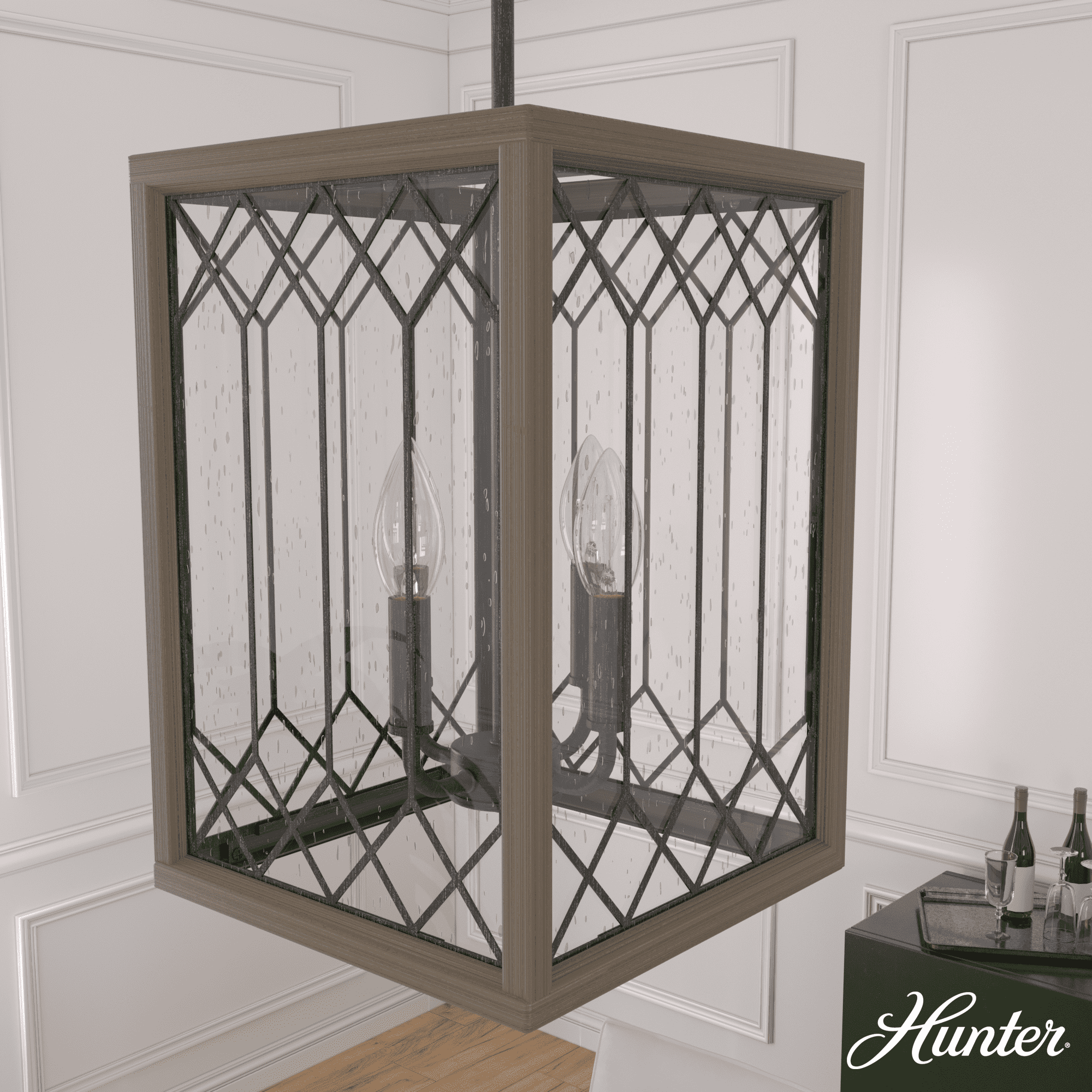 Small Rustic Iron and Glass Lantern Pendant Light
