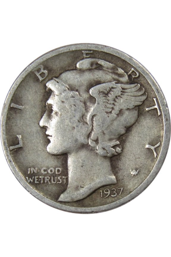1937 D Mercury Dime F Fine Silver 10c Coin