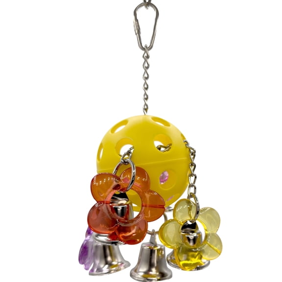 1937 Flower Ringer Bird Toy with Acrylic Flowers, Bells and Chain Links Handcrafted by Impeckable Bird Toys Great for Conures, African Greys, Amazons and Medium Size Birds