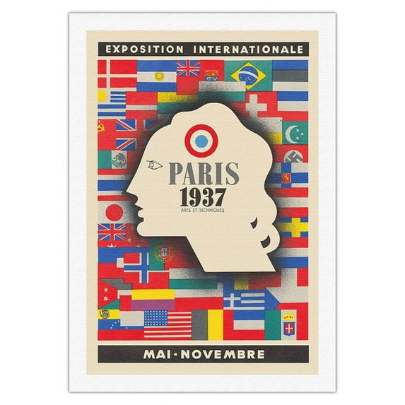 1937 International Exhibition - Paris France - Arts and Techniques - Vintage Exhibition Poster by Jean Carlu - Fine Art Rolled Canvas Print 27in x 40in