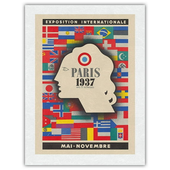 1937 International Exhibition - Paris France - Arts and Techniques - Vintage Exhibition Poster by Jean Carlu - Japanese Unryu Rice Paper Art Print (Unframed) 18 x 24 in