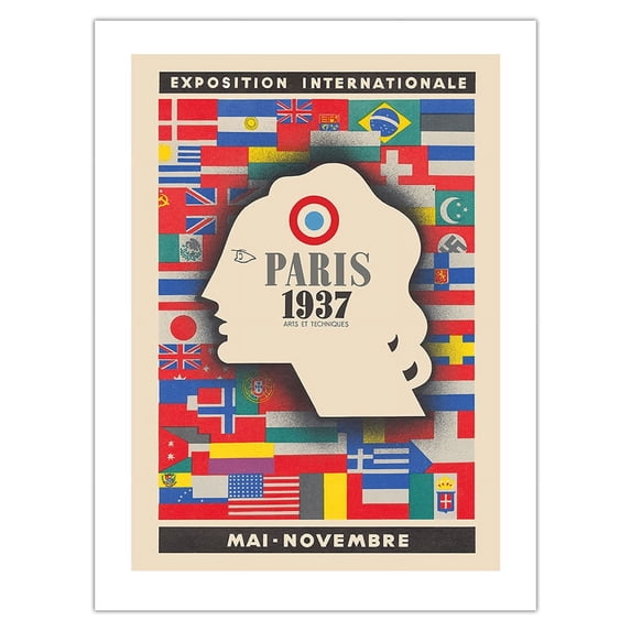 1937 International Exhibition - Paris France - Arts and Techniques - Vintage Exhibition Poster by Jean Carlu - Bamboo Fine Art 290gsm Paper Print (Unframed) 18x24in