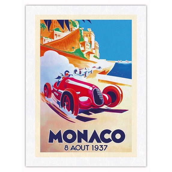 1937 Monaco Grand Prix - Vintage Car Racing Poster by Géo Ham (Georges Hamel) - Japanese Unryu Rice Paper Art Print (Unframed) 12 x 16 in