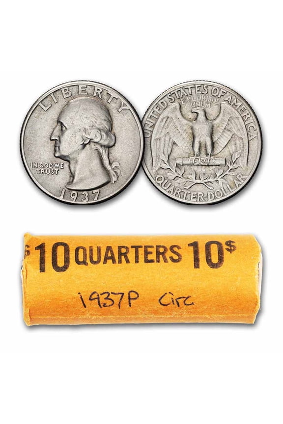 1937 Washington Quarter 40-Coin Roll Avg Circ