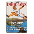 thumbnail image 1 of 1938 British Empire Games - Sydney Calls You Australia’s 150th Anniversary Celebrations - Vintage Sports Poster by Charles Meere c.1938 - 8 x 12 inch Vintage Wood Art Sign, 1 of 4