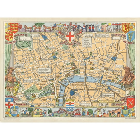 1938 Childrens Map Of London Extra Large XL Wall Art Poster Print