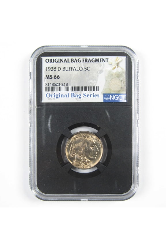 1938 D Buffalo Nickel MS 66 NGC 5c Original Bag Fragment SKU:I14594