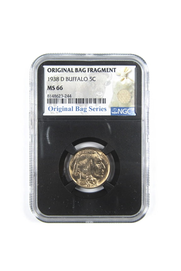 1938 D Buffalo Nickel MS 66 NGC 5c Original Bag Fragment SKU:I14596