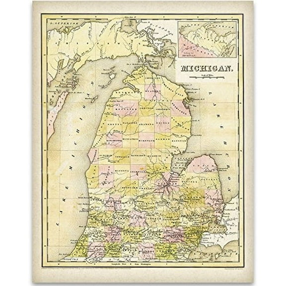 1938 Michigan Map Art Print - 11x14 Unframed Art Print - Great Vintage Home Decor