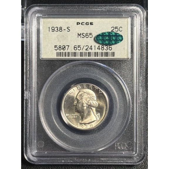 1938 S Washington Quarter PCGS MS-65 OGH PQ+ CAC