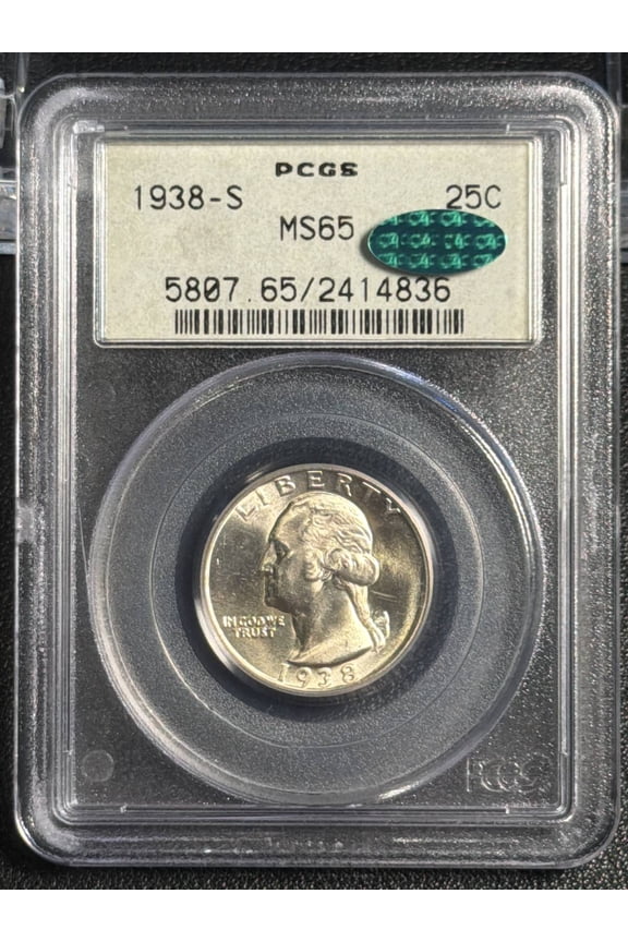 1938 S Washington Quarter PCGS MS-65 OGH PQ+ CAC