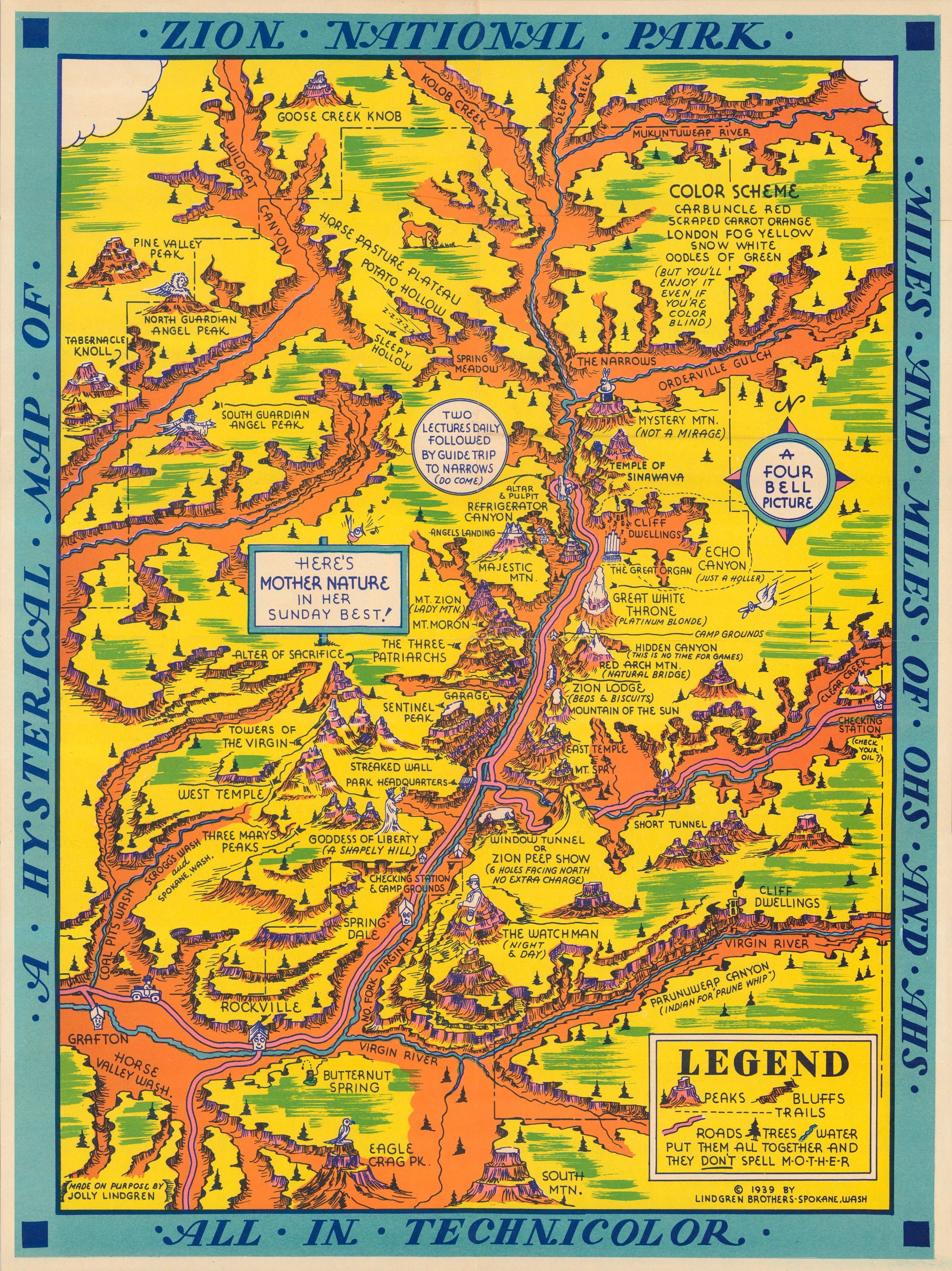 1939 A hysterical map of Zion National Park - Walmart.com