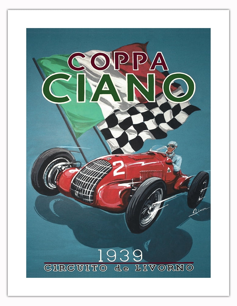 1939 Coppa Ciano Italian Automobile Race - Vintage Racing Poster ...