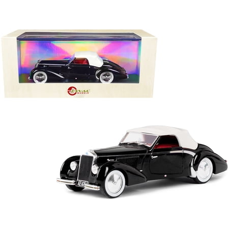 1939 Delage D6-70 Cabriolet (Top Up) RHD Black with White Top and Red Interior Ltd Ed to 250 pcs 1/43 Model Car by Esval Models