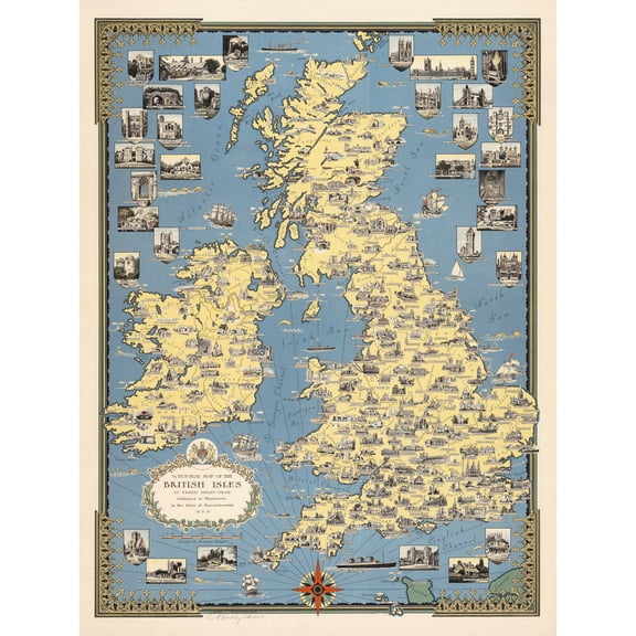 1939 Ernest Dudley Chase Pictorial Map British Isles Extra Large XL Wall Art Poster Print