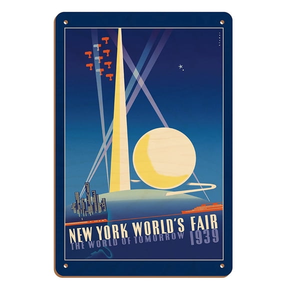 1939 New York World’s Fair - The World of Tomorrow - Vintage Travel Poster by Joseph Binder - 8 x 12 inch Vintage Wood Art Sign