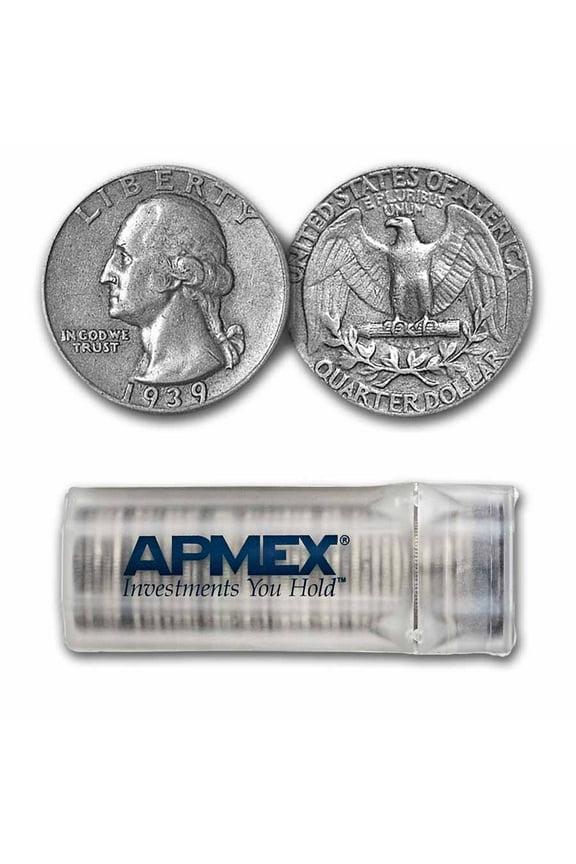 1939 Washington Quarter 40-Coin Roll Avg Circ