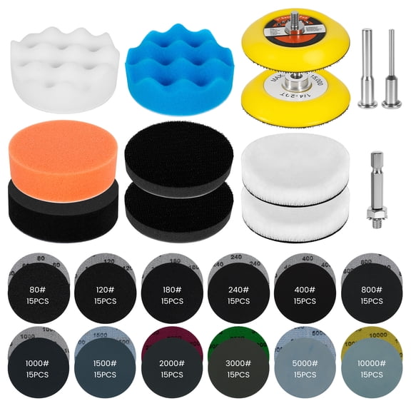 193Pcs Wet Dry Sanding Disc Kit 3 Inch Reusable Hook and Loop Sanding Pad Drill Attachment Buffing Sandpaper with 1/4 1/8 Inch Shank Assorted 80 to 10000 Grit for Metal Wood Stone
