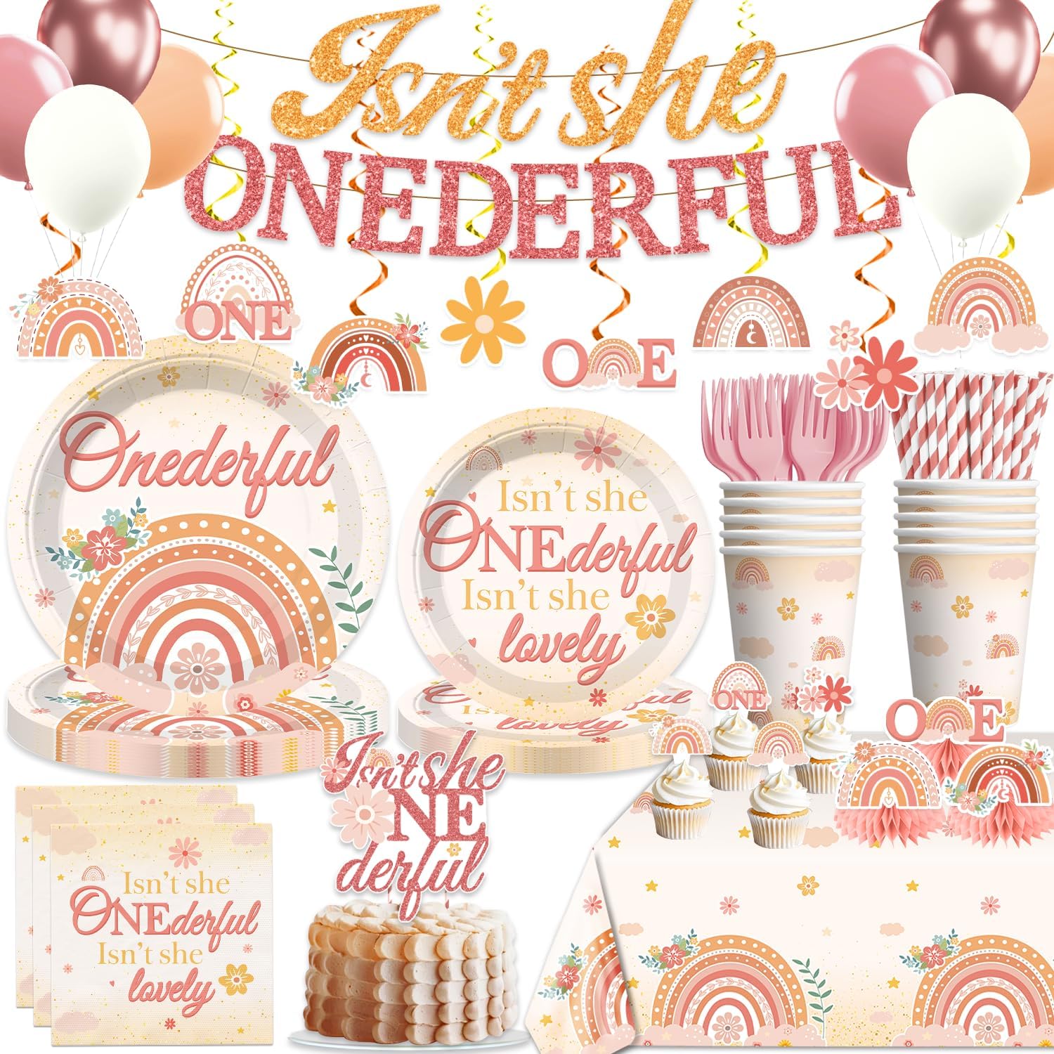 Wimpelkette Zum 1. Geburtstag „Little Miss Onederful“ – Partydeko Mit Glitzer-Druck