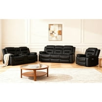 3 Piece Faux Leather Reclining Living Sofa Set with Comfortable Cushions, 3 Piece Small Modern Lounge Furniture with Sofa and Loveseat