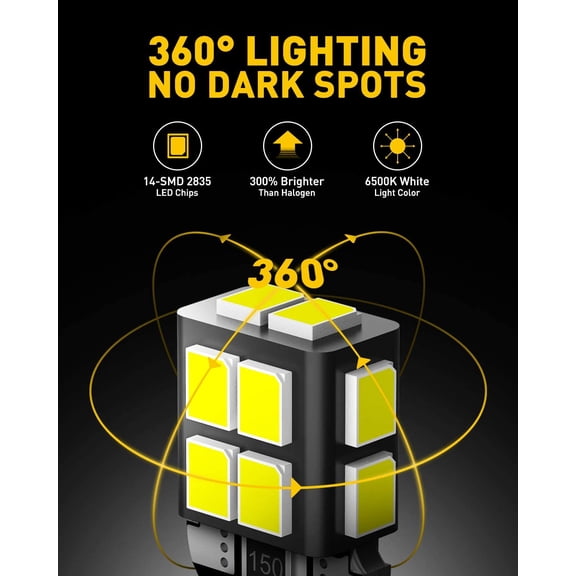 194 LED Bulb 6000K White 168 2825 W5W T10 Wedge 14-SMD Interior Car Bulbs Replacement for Dome Map Door Courtesy Trunk License Plate Parking Lights, 10 PCS