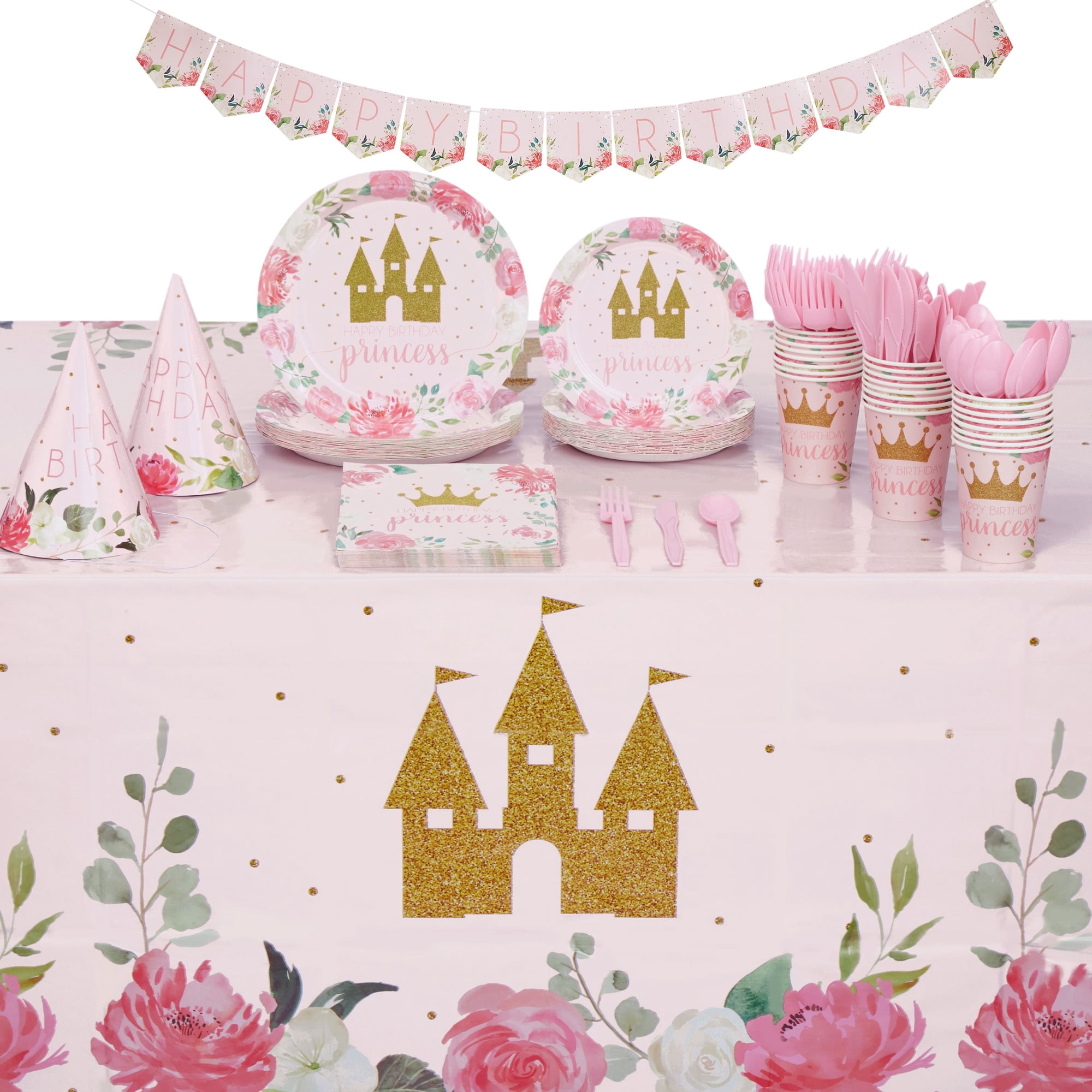 194-Piece Princess Birthday Party Decorations, Pink Dinnerware Set ...