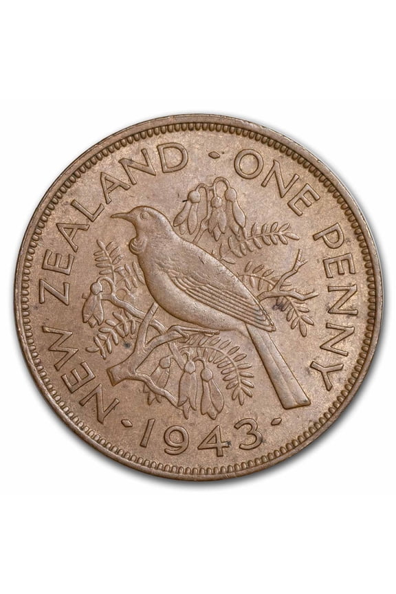 1940-1947 New Zealand Bronze 1 Penny Tui Bird George VI BU Brown