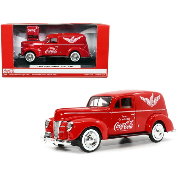 1940 Ford Sedan Cargo Van Red "Pause... Go Refreshed Coca-Cola" with Vending Machine Accessory 1/24 Diecast Model Car by Motor City Classics