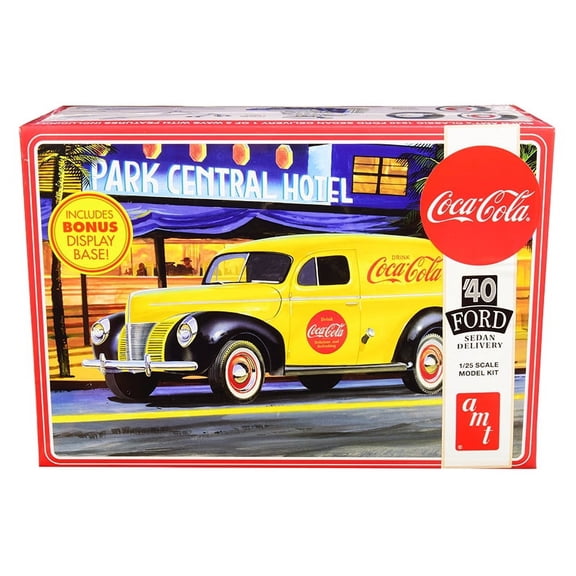 Skill 3 Model Kit 1940 Ford Sedan Delivery Van "Coca-Cola" with Display Base 1 25 Scale Model by AMT
