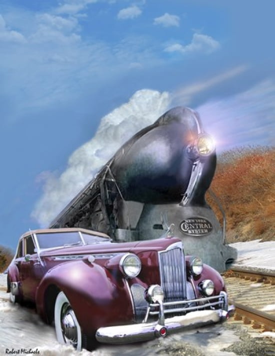 1940 Packard and 20th Century Canvas Art - Robert Michaels (15 x 19)