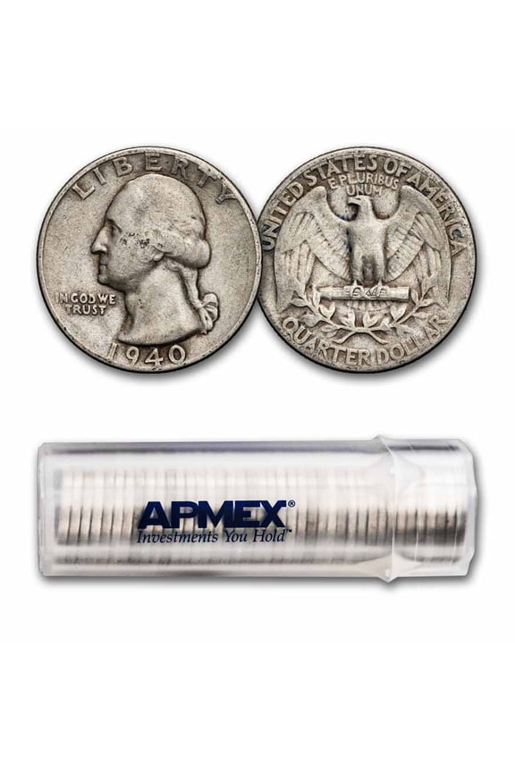 1940 Washington Quarter 40-Coin Roll Avg Circ