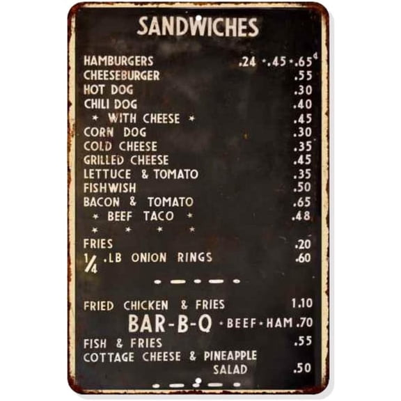 1940's Diner Menu Sign Restaurant Decor Diner Signs 50s Decoration Retro Home Vintage Plaque Wall Art Tin Kitchen Lunch Gift 8x12 Metal 108120068015