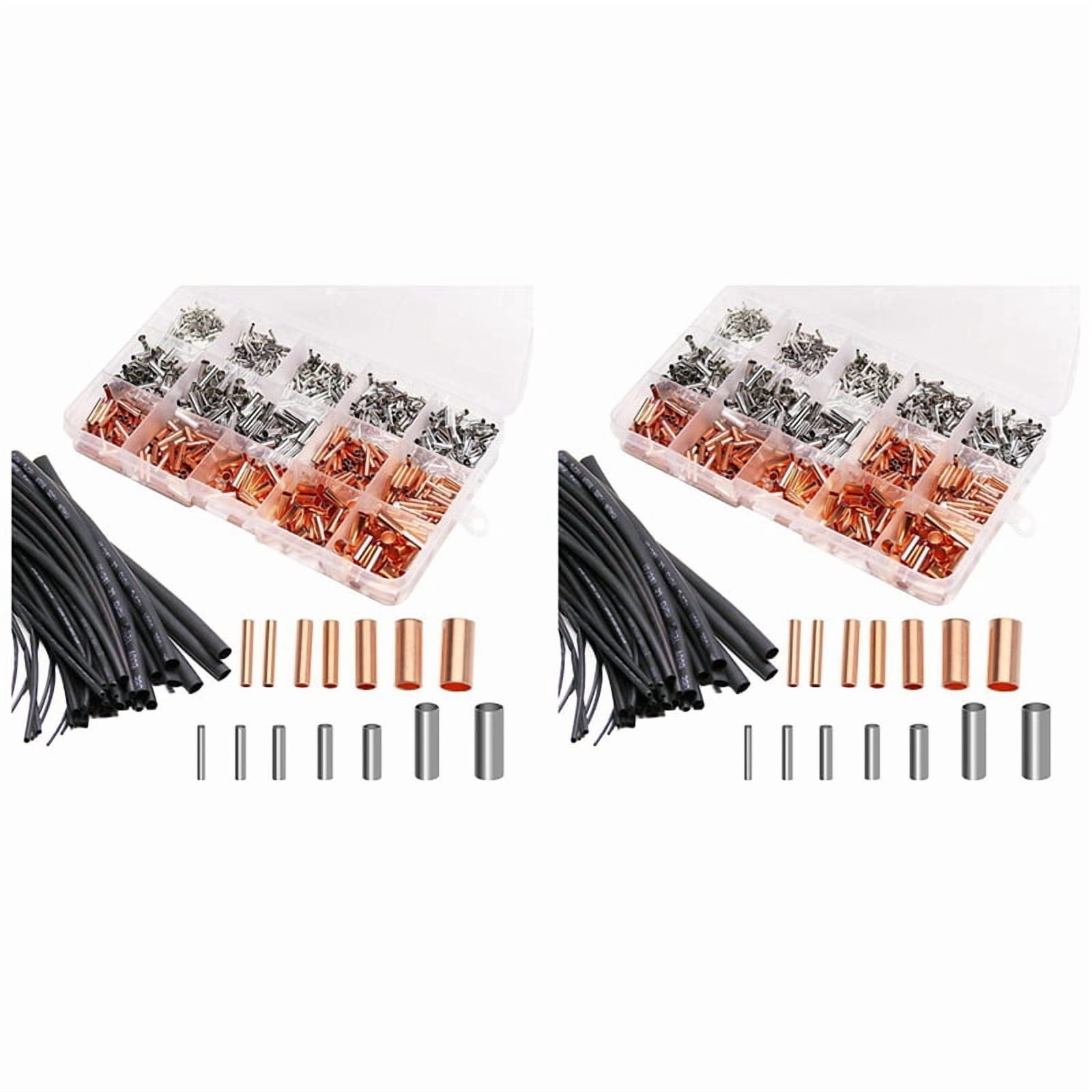 1940Pcs Wire Ferrules Kit Tinned Copper Crimp Connector Electrical Cable Pin Cord Terminal Kit with Heat Shrink Tubing