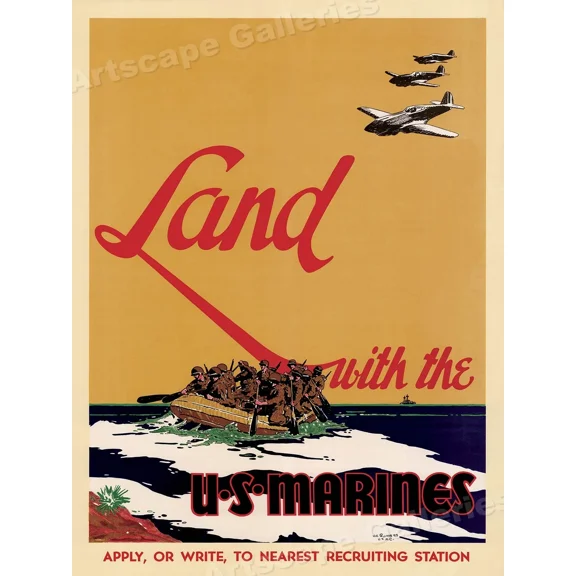 1940S Land With The Marines Vintage Style Poster Home Decor Office Wall Art