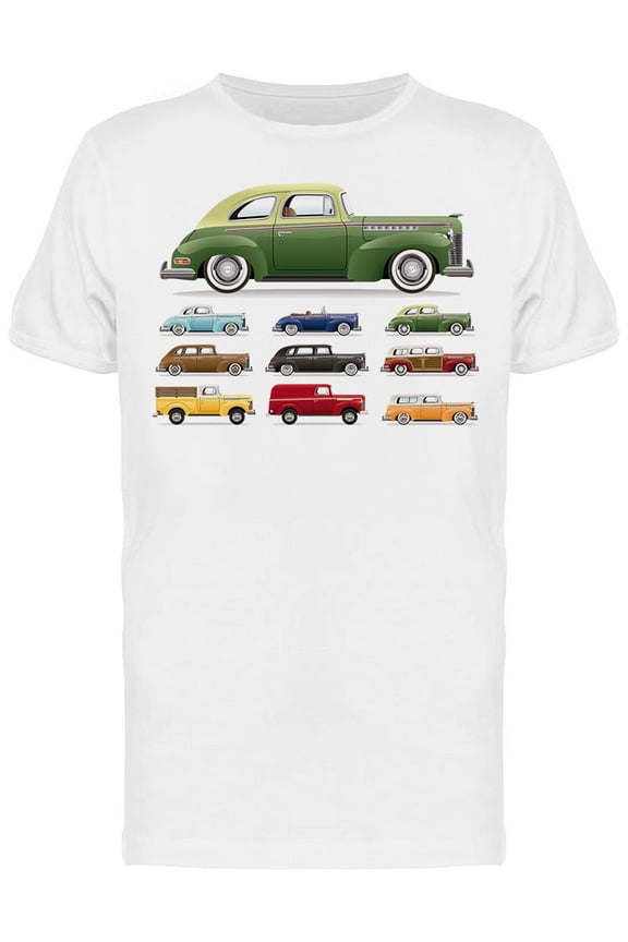 1940s Car Lineup Design T-Shirt Men -Image by Shutterstock, Male Medium
