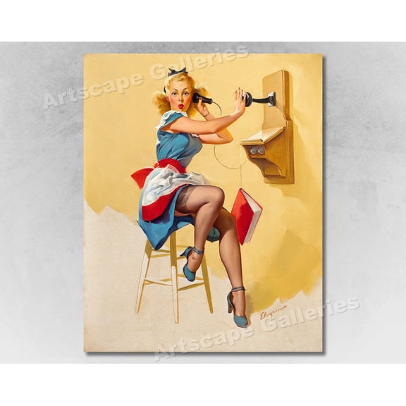1940s Elvgren Blonde Pin Up Girl Telephone What a Line, Unframed Poster