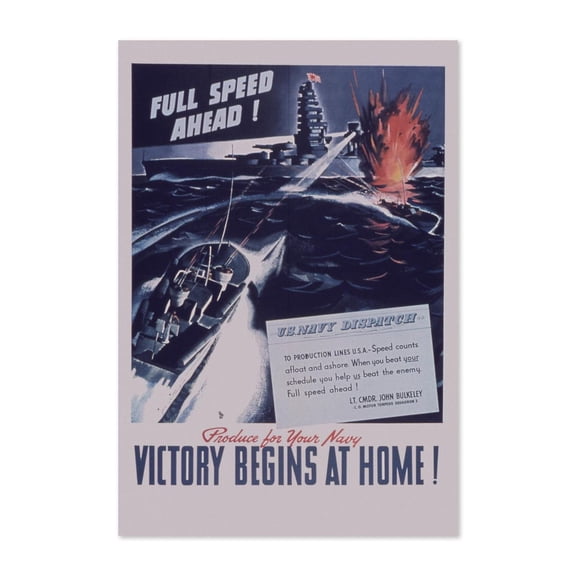 1940s Navy - Victory Begins At Home Vintage Style WW2 Classic World War II For Veteran Gifts And Wall Art Decor, Unframed Poster