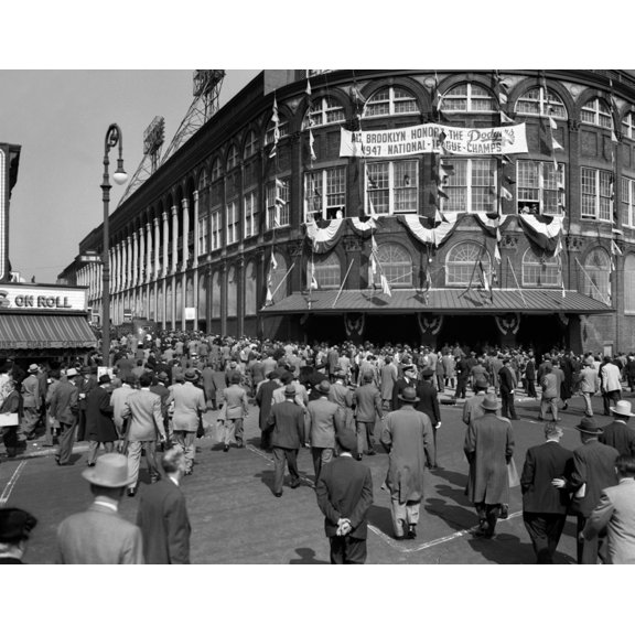 1940s October 1947 Dodger Baseball Fans Pour Into Main Entrance Ebbets Field Brooklyn Borough York City Usa Print By