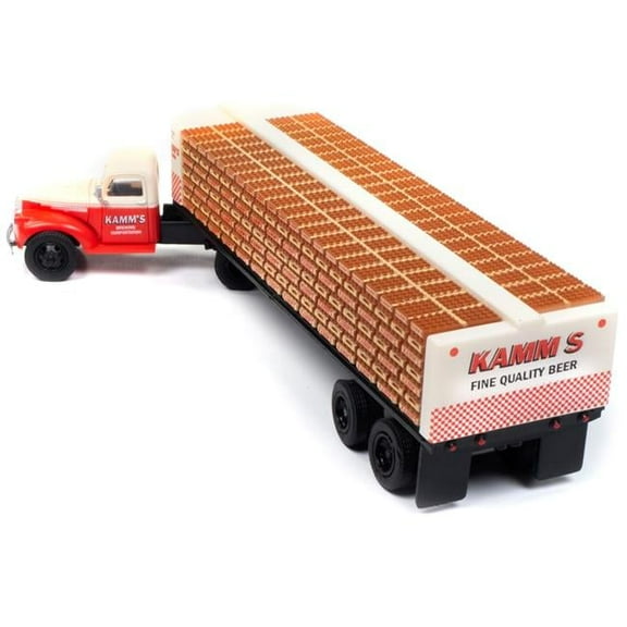 1941-1946 Chevrolet Tractor Red & White w/Flatbed Bottle Trailer "Mini Metals" 1/87 (HO) Scale Model Car by Classic Metal Works