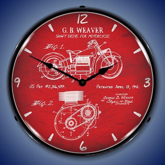1941 Indian Motorcycle Patent Wall Clock, Lighted